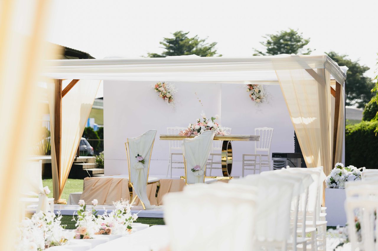 Mastering the First Impression: Your intriguing post title goes here Beautiful outdoor wedding ceremony setting with white and pastel-colored decor and floral arrangements.